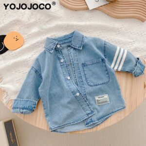 Kids Boys Casual Lapel Long Sleeve Striped Single-breasted Denim Jacket