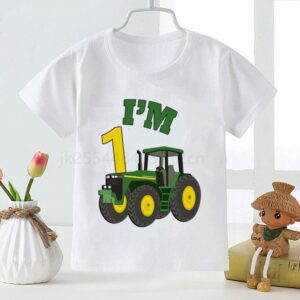 Kids Casual Cartoon Engineering Vehicle Birthday Number Pattern Round Neck Short Sleeve Loose T-Shirt
