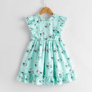 Kids Girls Pastoral Ruffled Floral All Over Print Dress