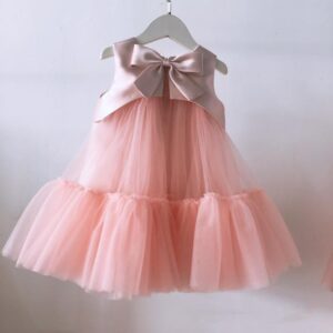 Kids Girls Elegant Round Neck Sleeveless Jacquard Design Mesh Spliced Princess Party Dress