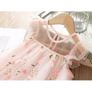 Kids Girls Sweet Round Neck Flying-sleeve Lace Floarl Embroidery Priness Dress
