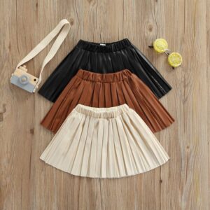 Kids Girls Basic Solid Color Elastic Pleated Skirt