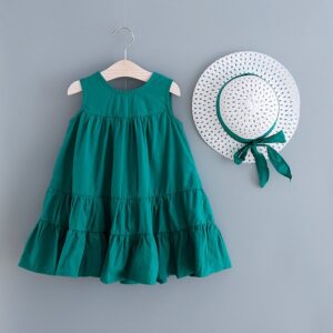 Girls Casual Round Neck Sleeveless Dress With Headband