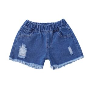 Girls Basic Broken Tassels Design Denim Shorts