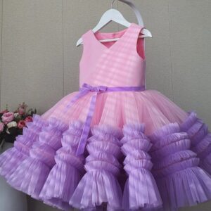 Girls Elegant V Neck Color Blocking Sleeveless Mesh Princess Dress