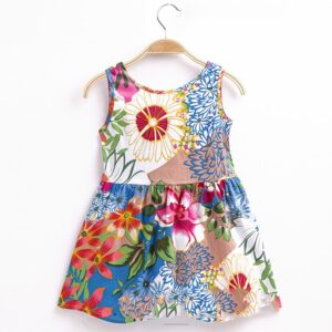 Girls Cute Cartoon Pattern All Over Print Sleeveless Dress