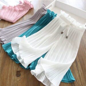 Girls Simple Solid Color Stringy Selvedge Casual Pants