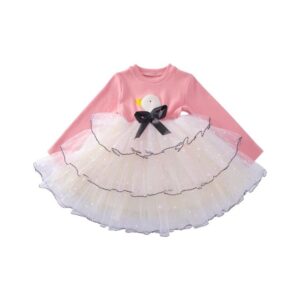 Girls Cute Swan Pattern Polka Bot Mesh Fluffy Princess Dress