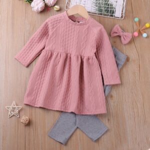 Girls Simple Solid Color Round Neck Long Sleeve Top And Pants Set