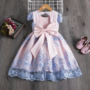 Girls Cute Round Neck Sleeveless Embroidery Gauze Princess Party Dress