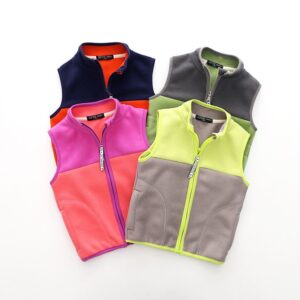 Kids Basic Color Blocking Warm Zipper Vest