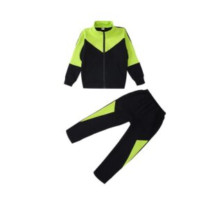 Girls Sporty Casual Color Blocking Long Sleeve Geometry Zipper Coat And Pants Two-piece Set