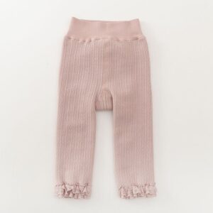 Girls Casual Solid Color Lace Fleece-lined Leggings