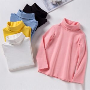 Kids Casual Solid Color Turtle Neck T-Shirt