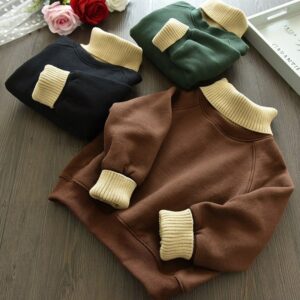 Girls Fashion Patchwork Knitted Turtleneck Sweatshirt