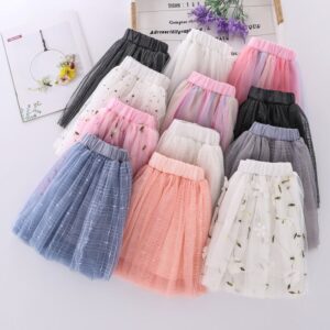 Girls Flower Embroidery Elastic Design Skirt