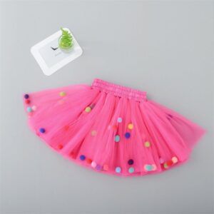 Girls Cute Pompon Decoration Mesh Fluffy Skirt