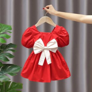 Girls Bowknot Decor Leaf Pattern Wear Dress On Both Sides