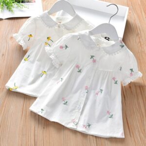 Girls Sweet Flower Embroidery Blouse