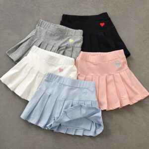Girls Fashion Heart Embroidery Pattern Pleated Skirt