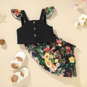 Girls Fashion Stringy Selvedge Sleeveless Tops And Flower Pattern Skirt Set