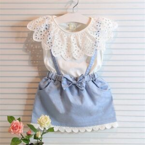 Girls Fashion Lace Fake Strap Design Dress
