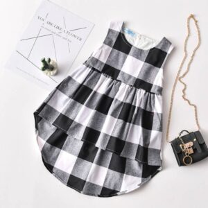 Girls Simple Plaid Sleeveless Casual Dress