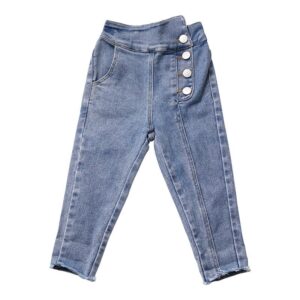 Girls Fashion Solid Color Four Buttons Skinny Jeans