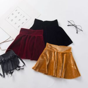 Girls Solid Color Casual High-waisted Pleated Skirt