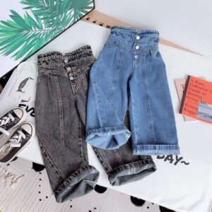 Girls Solid Color High Waist Straight Leg Jeans