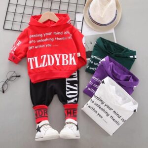 Kids Letter Printed Hooded Tops And Pants Set