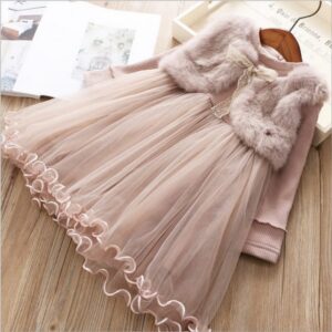Girls Thickened Fake Two-Piece Tulle Dress
