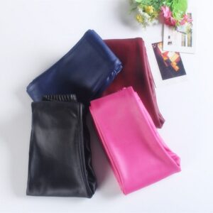 Children Solid Color Plus Velvet Padded Leather Pants