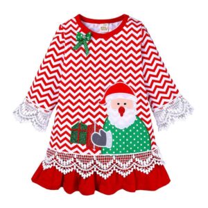 Girls Fashion Red And White Striped Santa Pattern Lace Dress