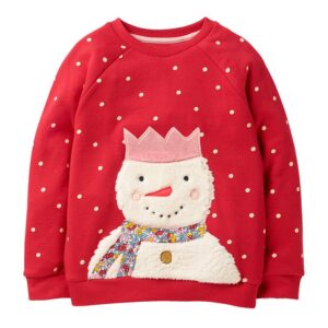 Girls Snowman Pattern Polka Dot Round Neck Long Sleeve Sweatshirt