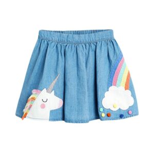 Girls Unicorn Stitching Elastic Waist Denim Skirt