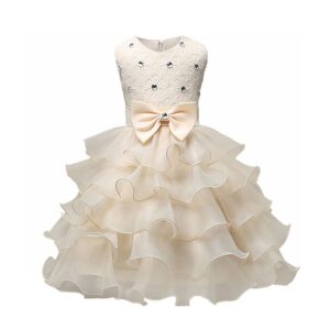 New Arrived Cute Bowknot Multilayers Beaded Ruffles Lace Pretty Dress For Kids Girl Formal Princess Party Dress