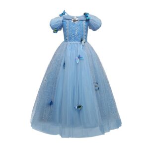 New Arrived Short Sleeve Tulle Butterfly Long Frozen Fancy Dress Costumes Design Party Dress For Kids Girl