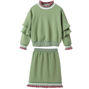 2 Pcs Set Girl Ruffle Design Long Sleeves Sweatshirts And Skirts