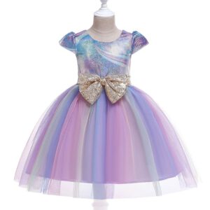 Pretty Girl Bowknot Fancy Color Dance Party Tutu Dress