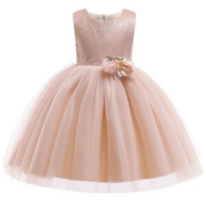 Girl Fresh Flower Design Champagne Princess Party Dress