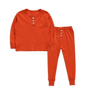 2 Pcs Kid Cotton Solid Color Long Sleeves Pajama Set
