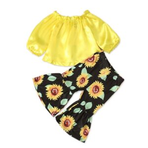 Kids 2 Pcs Set Kids Gir Yellow Tops And Sunflower Print Pants