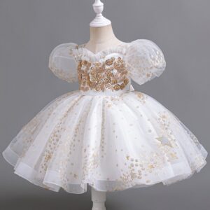 Kids Toddler Girls Casual Cute Party Sequins Flower Mesh Short Sleeve Tutu Dress