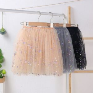 Kids Toddler Girls Casual Cute Star Sequins Mesh Skirt