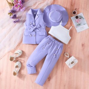 Girls Fashion Jacket Sling Top Pants And Hat 4-Piece Set