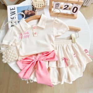 Girls Fashion Bow Skirt Two-Piece Set