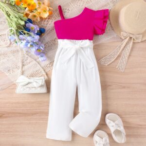 Girl Fashionable Solid Color Shoulder Strap Top And Pants Two-Piece Set