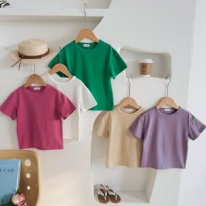 Kids Toddler Boys Girls Casual Cute Solid Color Short Sleeve Round Neck T-Shirt