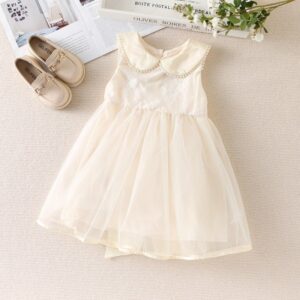 Kids Toddler Girls Casual Cute Solid Color Sleeveless Lapel Mesh Dress